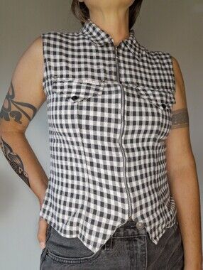 90s Gingham Zip Up Top